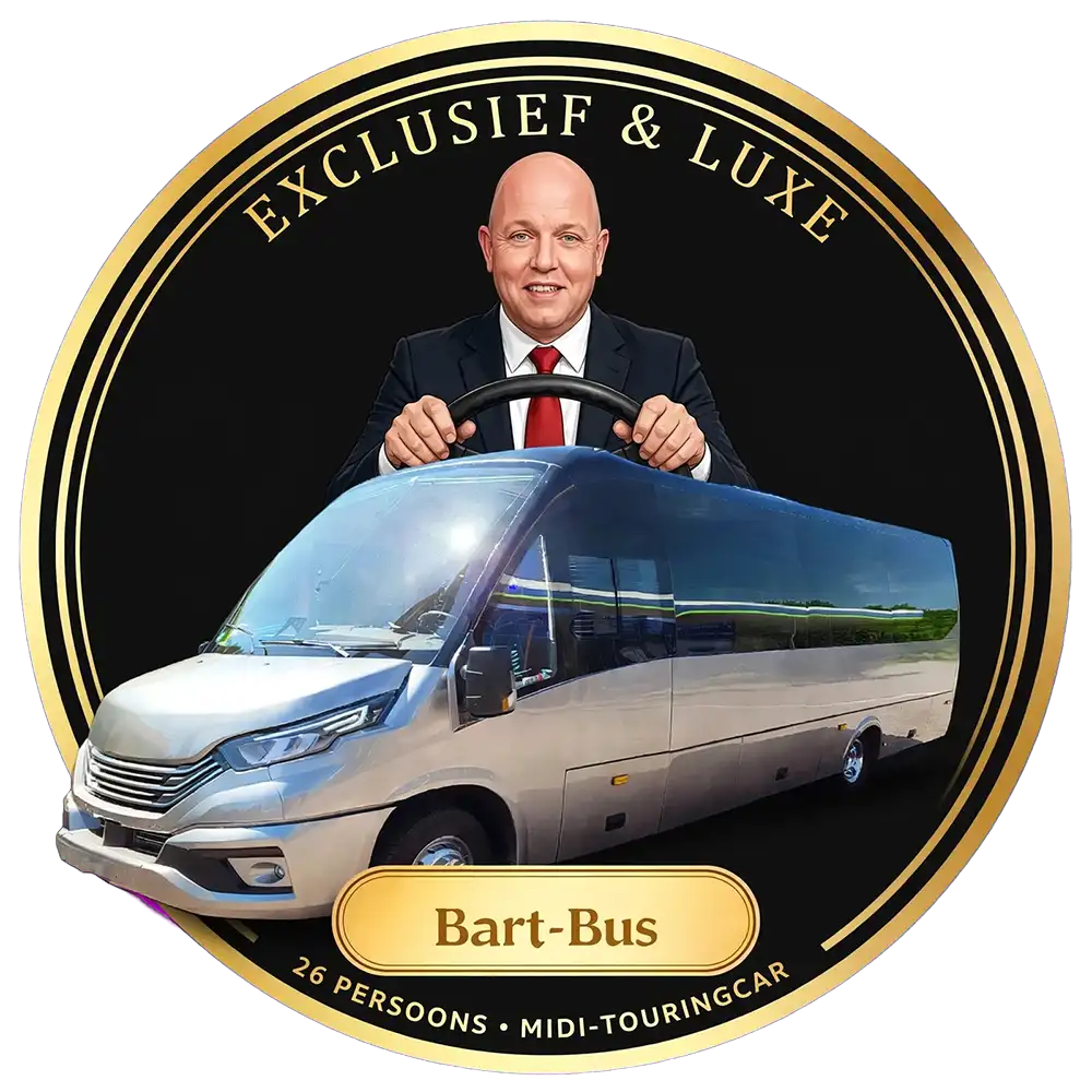 logo bart bus met foto van Bart Springs en zilvergrijze Midi bus